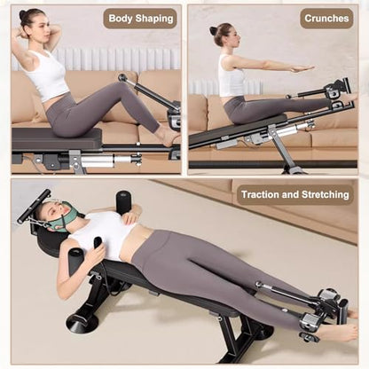 Full Body Electric Traction Bed Table, Massage Cervical & Lumber Back Stretcher Decompression Table for Tension Relief, Back Decompression Machine- Adjustable Stretch Length from 55 to 74 in (Black)