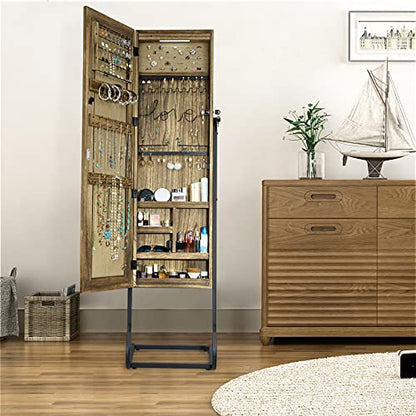 SRIWATANA Jewelry Armoire Cabinet, Solid Wood Standing Jewelry Organizer with Full Length Mirror (Carbonized Black) - color: Country Carbonized Black