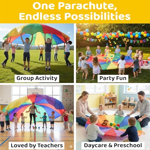 GSi Kids Play Parachute Rainbow Parachute Toy Tent Game for Kids Gymnastics Cooperative Play and Outdoor Playground Activities (6 Feet) - size: 6 Feet