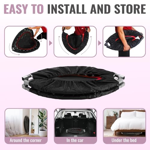 40 Inch Foldable Mini Tranpoline with Handle Bar, Indoor Exercise Rebounder Tranpoline for Adults Fitness, 4 Level Height Adjustable, Compact Storage Design, Max Load 300LBS