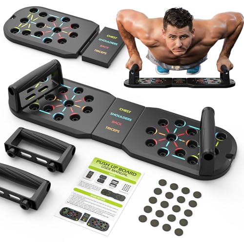 Push Up Board Fitness, Workout Home Gym Equipment, 20 in 1 Exercise Pushup Bar Handles for Floor, Strength Training Equipment for Men - color: Black