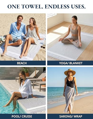 LANE LINEN Oversized Beach Towels 4 Pack, Pre-Washed, Extra Large - Grey - color: 08: Grey, size: Pack of 4