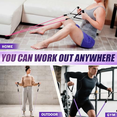 WHATAFIT Resistance Bands, Exercise Bands, Workout Bands with Handles, Door Anchor and Ankle Straps, 5 Resistance Levels Fitness Bands for Strength Training, Physical Therapy, and Home Gym Equipment