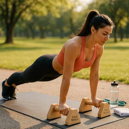 Wooden Push Up Bars – Solid Wood Parallettes with Ergonomic Wrist-Friendly Handles & Non-Slip Rubber Feet – Push Up Handles for Calisthenics, L-Sits, Dips, Handstands & Strength Training