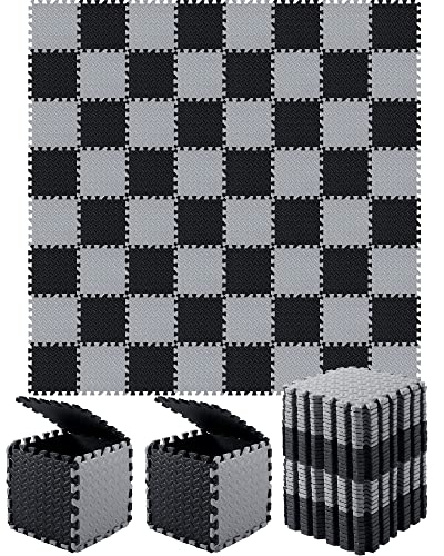 Shihanee Foam Floor Tiles Foam Floor Mats Play Mats Bulk with Borders Interlocking for Gym Nursery Bedroom(64ft,Black, Gray) - color: Black, Gray