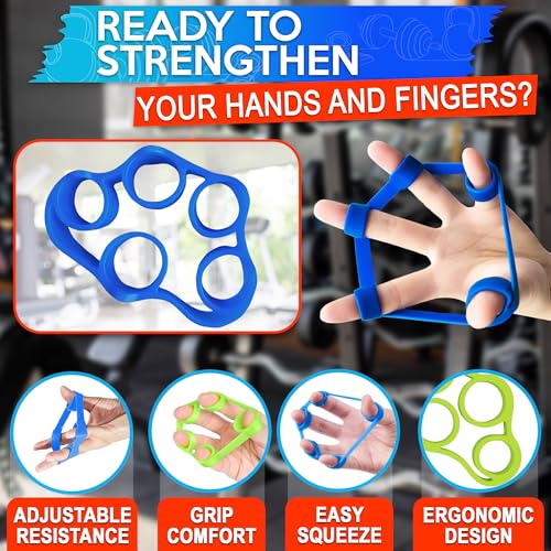 6Pcs Finger Extension Bands - Finger Stretcher Exerciser Silicone Grip Strengthener, 3 Resistance Levels, Ergonomic Hand Exerciser with Shape-Retention, Tear-Resistant Comfort Grip for Hand Recovery