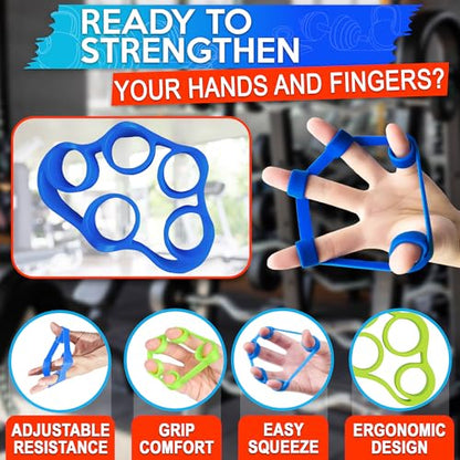 6Pcs Finger Extension Bands - Finger Stretcher Exerciser Silicone Grip Strengthener, 3 Resistance Levels, Ergonomic Hand Exerciser with Shape-Retention, Tear-Resistant Comfort Grip for Hand Recovery