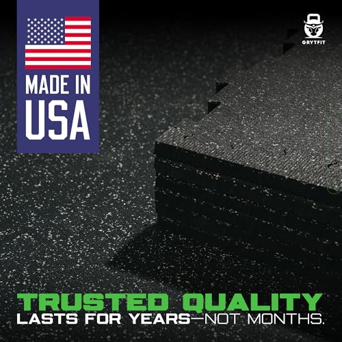 Interlocking Rubber Floor Tiles – Heavy Duty 100% Rubber Gym Flooring for Home Gym, Garage, Workout Room, Equipment Mats, Indoor/Outdoor Mats, Gray Fleck 4-Pack (4, Gray Fleck, 22.5" x 22.5")
