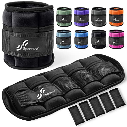 Sportneer Adjustable Ankle/Wrist Weights for Men Women Kids, Weighted Leg & Cuff Strength Training for Yoga Walking Running Aerobics Gym Fitness Physical Therapy - color: Black, size: 2 lbs (x2)