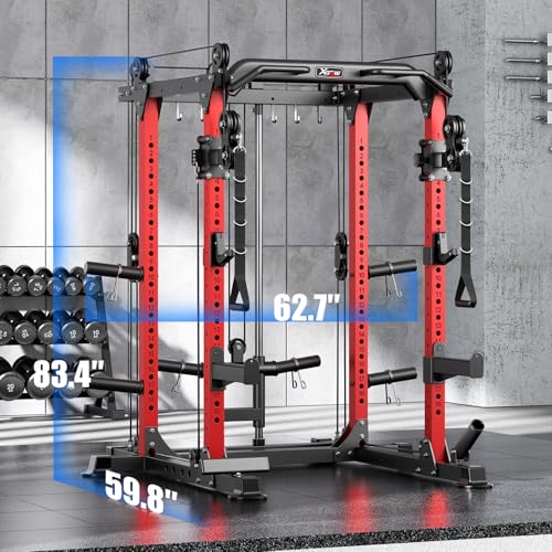 Power Cage Multi-Function Power Rack with Cable Crossover System,1500 LBS Capacity Squat Rack with Weight Bench,for Home Gym