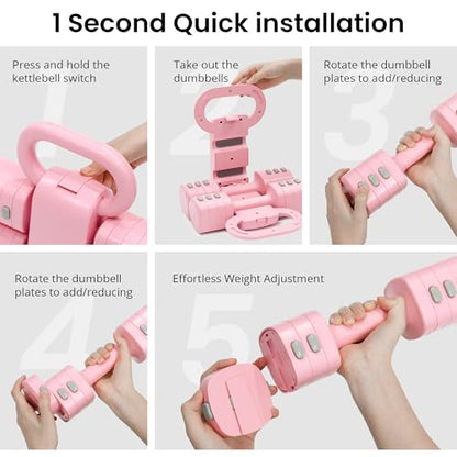 2-in-1 Adjustable Dumbbell Set for Women - 4 Levels (2.2lbs to 12.1lbs) - Home Gym Weights for Women at Home - Fitness Dumbbells