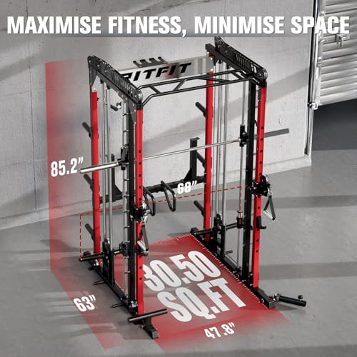 RitFit M1 Pro Smith Machine Cable Crossover Power Cage Home Gym - color: RED, size: M1 PRO (With BP370)