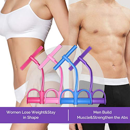 Pedal Resistance Band, Elastic sit up Bands , 4-Tube Pull Rope Multifunctional Tension Rope Body Trainer x Bodybuilding Equipment for Abdomen/Arm/Yoga Stretching Slim Training (Red)
