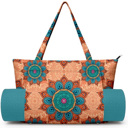 Yoga Bag for Women, Large Canvas Yoga Mat Tote Bag with Yoga Mat Carrier - Large Mat Pocket Fitness Tote for Pilates, Gym, Travel, Office & Beach