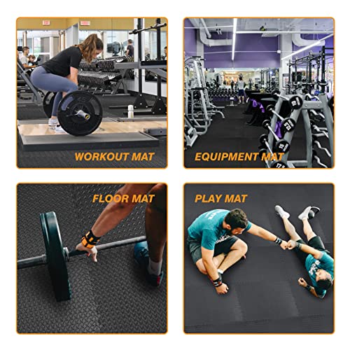 TCE AUPM001BK Interlocking Foam Mat Protective Exercise Workout Puzzle Floor Mat Tiles for Home Gym Equipment - 6 Pieces, 24 Square feet, Black