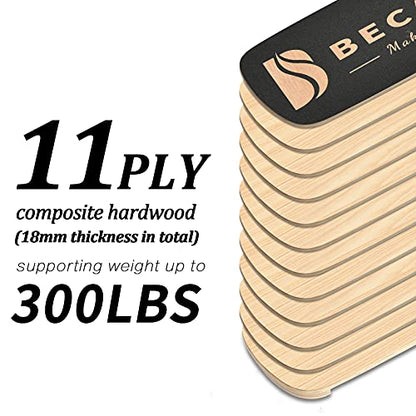 Balance Board Trainer, Wooden Balance Board with Adjustable Stoppers -3 Different Distance Options-Balance Exercise Equipment for Fitness Work - color: black