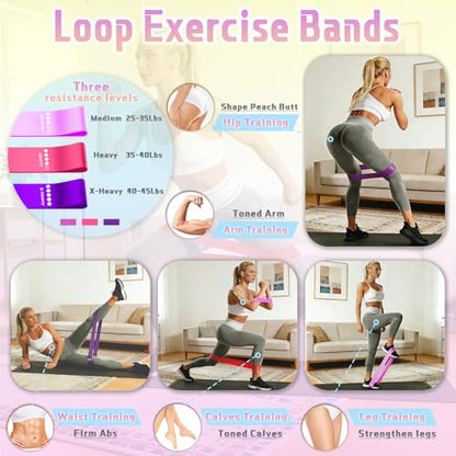 5 Pcs Resistance Bands Set, Foot Pedal Resistance Band with Handles, Workout Elastic Exercise Bands for Ab, Waist, Arm, Leg, Women Fitness Stretch Bands for Pilates, Yoga at Home, Gym