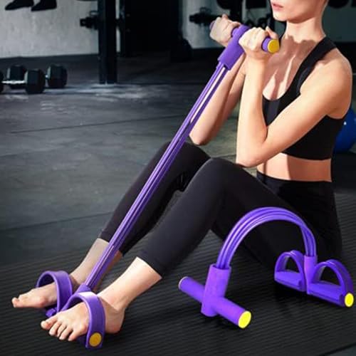 Resistance Band with Pedal Handle 6 Tube Elastic Natural Latex Pull Rope Fitness Bands for Leg Arm Abdomen Waist Stretching Exercising Training - color: Black Purple