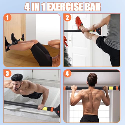 Pull Up Bar for Doorways, Chin Up Bar with Level Meter and Adjustable Width for Strength Training,No Screws Required, Weight Capacity 440 LBS,Orange