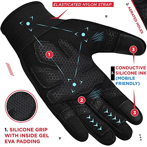RDX Weight Lifting Gloves Gym Workout, Full Finger Touch Screen, Breathable Anti Slip Padded Palm Protection, Fitness Strength Training Powerlifting HIIT WOD Exercise, Men Women Home Gym Cycling - color: BLACK, size: Medium