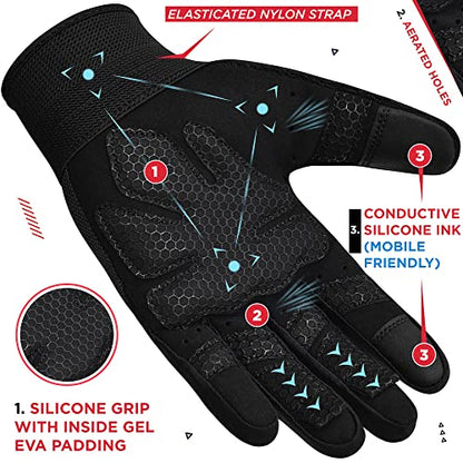 RDX Weight Lifting Gloves Gym Workout, Full Finger Touch Screen, Breathable Anti Slip Padded Palm Protection, Fitness Strength Training Powerlifting HIIT WOD Exercise, Men Women Home Gym Cycling - color: BLACK, size: Medium