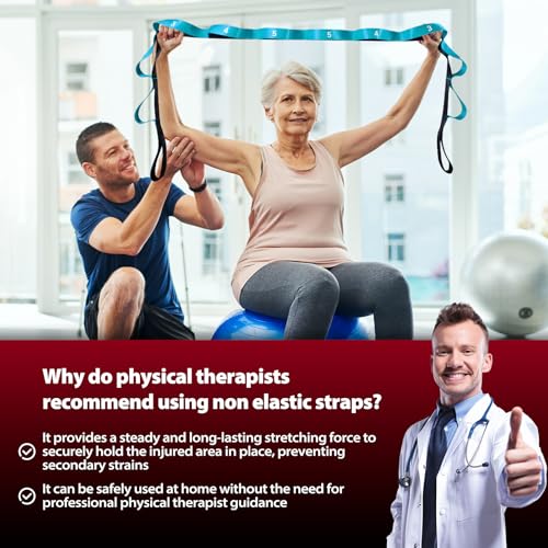 Stretching Strap with Loops for Physical Therapy,Yoga Strap for Stretching,Home Workout,Pilate & Flexibility Training,Non-Elastic Exercise Stretch Band for Hamstring,Leg Stretcher Belt,Flexibility Fascia
