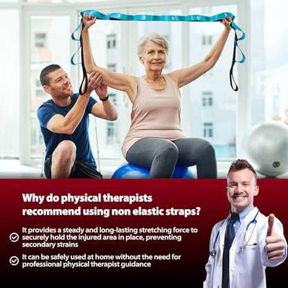 Stretching Strap with Loops for Physical Therapy,Yoga Strap for Stretching,Home Workout,Pilate & Flexibility Training,Non-Elastic Exercise Stretch Band for Hamstring,Leg Stretcher Belt,Flexibility Fascia
