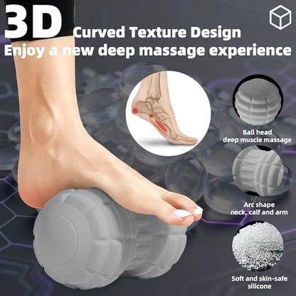 Vibrating Peanut Massage Ball - Silicone Trigger Point Roller for Back, Neck, Hip, Legs & Foot, Deep Tissue Mobility Ball - 7.9-Inch Double Textured Muscle Roller (Gray) - color: Grey
