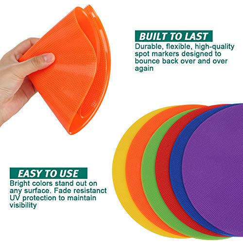 4 Inch & 9 Inch Poly Spot Markers for Gym Floor, Non-Slip Rubber Floor Dots Flat Cones, 6/12/24/60Pcs Agility Markers for Soccer, Basketball, PE Training, Dance & Classroom Activities