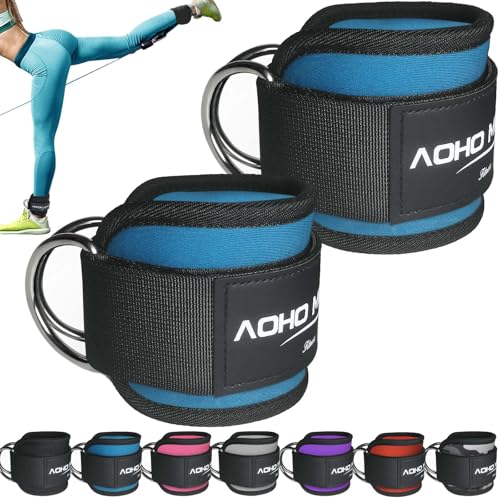 AOHO MOOON Ankle Strap for Cable Machine Attachments, Gym Accessories for Women and Men, Neoprene Ankle Cuffs for glute Kickback, Leg Workouts ande Booty Hip Abductors Exercise - color: Blue - Pair