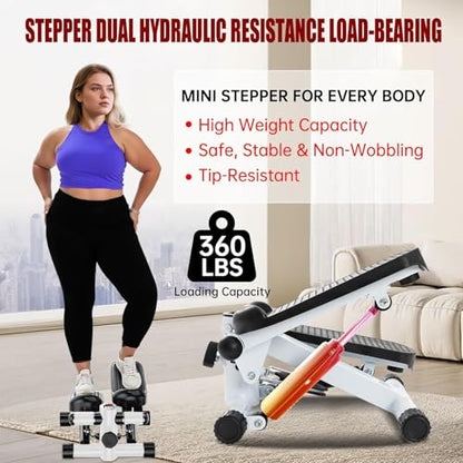 Steppers for Exercise at Home, Mini Stepper with Resistance Bands, Hydraulic Fitness Stepper with LCD Monitor, 360LBS Weight Capacity Portable Stair Stepper for Small Spaces - size: Medium