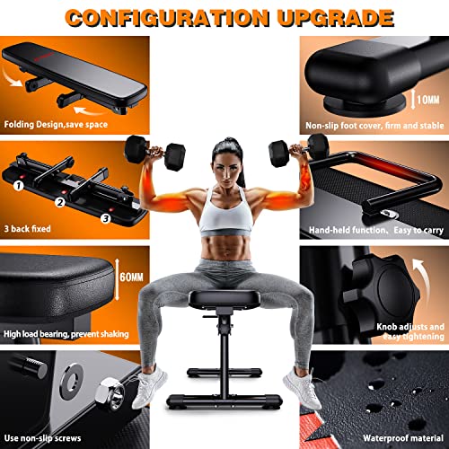 Weight Bench Folding Workout Bench with Carrying Handle Flat Home Training Multiuse Fitness Bench