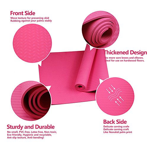 Attraction Design Yoga Mat Non Slip Exercise Mat Extra Thick Workout Mat for Yoga, Eco Friendly Exercise Yoga Mat High Density Fitness Pilates Mat with Carrying Strap, 72"x 24"x 6mm - color: Pink
