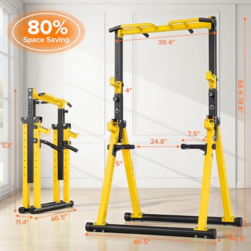 700LBS Foldable Power Tower Pull Up Bar - Multi-function Power Tower Dip Station with Adjustable Height for Home Gym, Portable Free Standing Strength Training Equipment for Indoor & Outdoor
