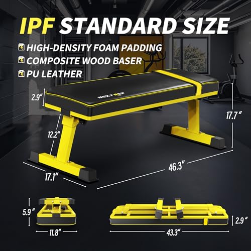 Foldable Flat Weight Bench - 1300 LB Capacity Heavy Duty Workout Bench for Home Gym, Strength Training Bench Press for Full Body Exercise, Featuring an Innovative Fully Enclosed Steel Base