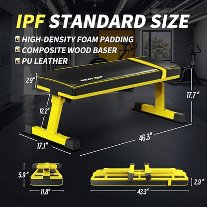 Foldable Flat Weight Bench - 1300 LB Capacity Heavy Duty Workout Bench for Home Gym, Strength Training Bench Press for Full Body Exercise, Featuring an Innovative Fully Enclosed Steel Base