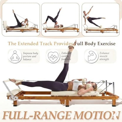 Foldable Pilates Reformer –90% Pre-Assembled Home Gym Women Men Workouts Bundle, Dual Resistance System (Springs + Latex), Jumpboard & Adjustable Foot Bar for All Levels - size: 88"L × 21.3"W × 11"H