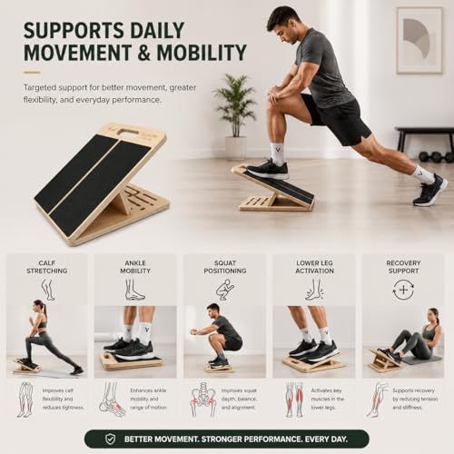 in Motion - Adjustable Slant Board for Calf Stretching - Portable 5-Angle Stretch & Mobility Board for Strength Training - for Calf Raises, Foot Strengthening & Incline Squat Wedge Exercises