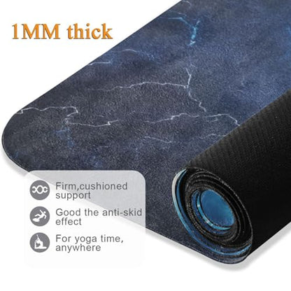 Kigai Travel Yoga Mat 71" x 24" Non Slip Natural Rubber Foldable Exercise Mat Ultra Thin 1.5mm Lightweight for Fitness, Pilates & Home Workout, Blue Lightning