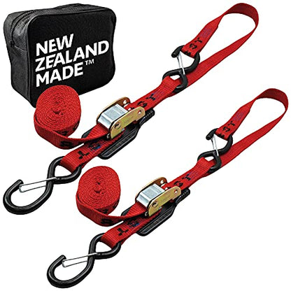 Heavy Duty Motorcycle Tie Down Straps - 1" x 8' Cam Buckle Straps with Soft Loops & Safety Hooks - Secures Motorbikes, Dirtbikes, ATV, UTV - 2 Pack Red - color: Red