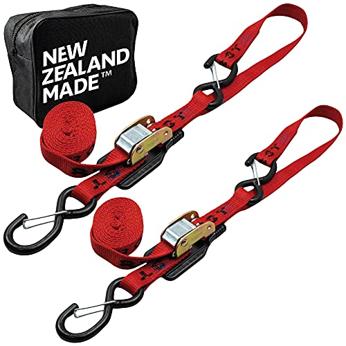Heavy Duty Motorcycle Tie Down Straps - 1" x 8' Cam Buckle Straps with Soft Loops & Safety Hooks - Secures Motorbikes, Dirtbikes, ATV, UTV - 2 Pack Red - color: Red