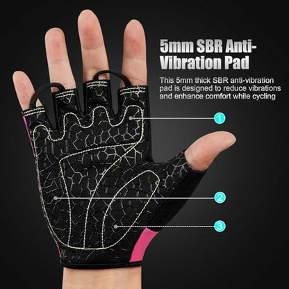 Cycling Gloves for Men and Women, Half Finger Padded Bike Gloves - color: Pink, size: Large