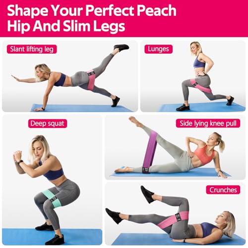 Fabric Resistance Bands for Working Out, Exercise Bands for Glutes and Legs - color: 1.Pink,Aqua,Purple