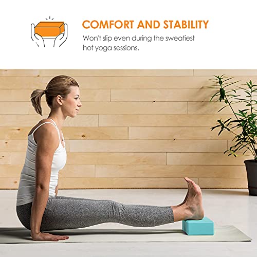 Sol Living Yoga Blocks 2 Pack High Density EVA Foam Yoga Cushion Stretching Pilates Meditation Exercise Equipment Support Deepen Poses Odor Free Non Slip Yoga Accessories - 4" x 6" x 9"- Turquoise - color: Turquoise
