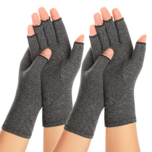 Zexhoor 2 Pairs Arthritis Compression Gloves for Women Men, Carpal Tunnel Pain Relief, Fingerless for Typing Both Hands - color: Grey1+grey1, size: Small
