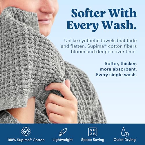 ONSEN Supima® Waffle Face Towels, Quick Dry Lint Free 100% USA Cotton, Lightweight Absorbent Face Towel Set, 12x12 in (Cinder Grey, Face Towel 2-Pack) - color: Cinder Grey, size: Face Towel 2-Pack