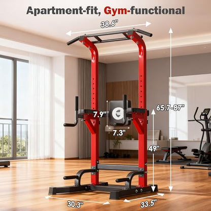 DlandHome Power Tower Pull Up Bar Station, Heavy Duty Pull Up Dip Station Adjustable Height for Home Gym Strength Training Equipment, 330LBS Weight Capacity