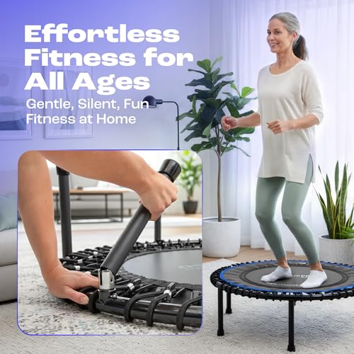 MXL Maximus PRO Bungee Rebounder - Premium 40" Indoor Mini Trampoline for Adults, Quiet Soft Bounce with 60 Connectors, Foldable Legs, DVD & Online Workouts, 400lb - style: Without Bar