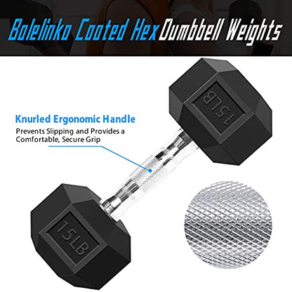Balelinko Rubber Grip Encased Dumbbell Cast Iron Weight with Anti-Slip Handle Dumbbell -Strength Training Equipment - Home Gym Accessories - Full Body Workout - Muscle Building - color: e.15 Pounds,Pair