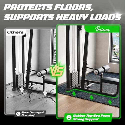 0.56" Rubber Top Gym Flooring, Heavy Duty Interlocking Gym Mats for Home Gym, Non-Slip Workout Mat, 24 x 24in Large Gym Floor Mat, Protect Floors from Weights & Equipment, 96 Sq Ft, Black/Blue